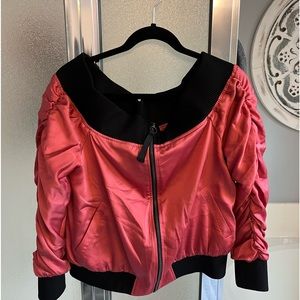 Off the shoulder satin jacket/shirt. Size M.
